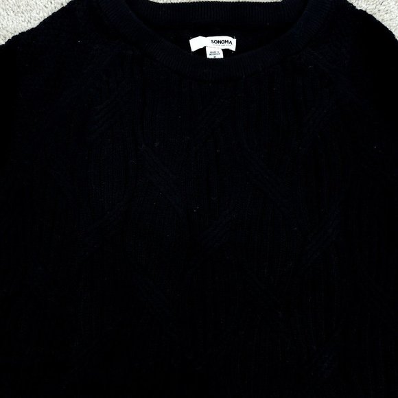 Sonoma Sweater Womens Small Black Long Sleeve Crew Neck Pullover Cable Knit NWT - Picture 2 of 9